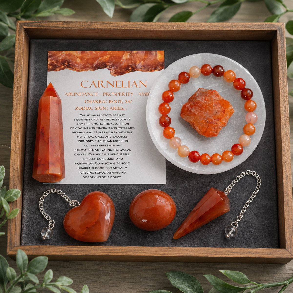 Carnelian Crystal Gift Set For Emotional Support and Protection, Real Polished Gemstones.