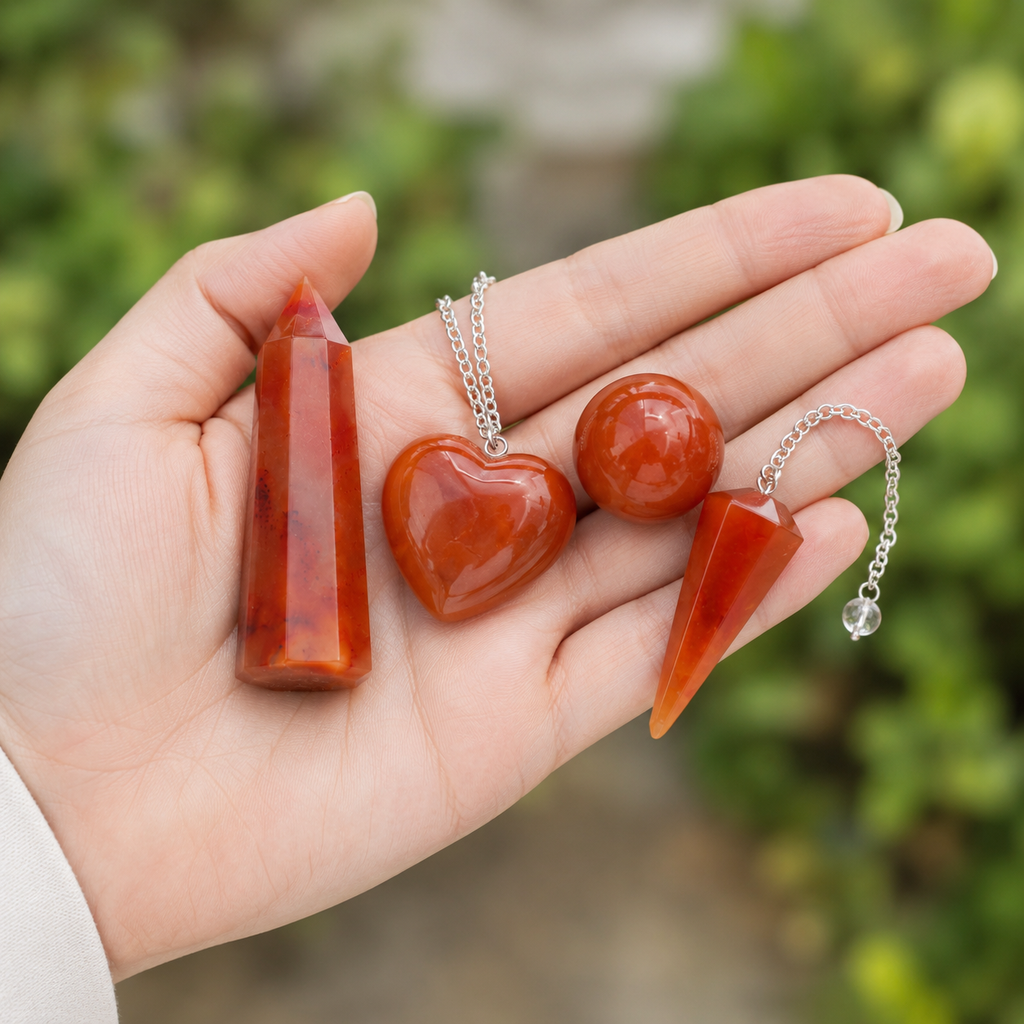 Carnelian Crystal Gift Set For Emotional Support and Protection, Real Polished Gemstones.