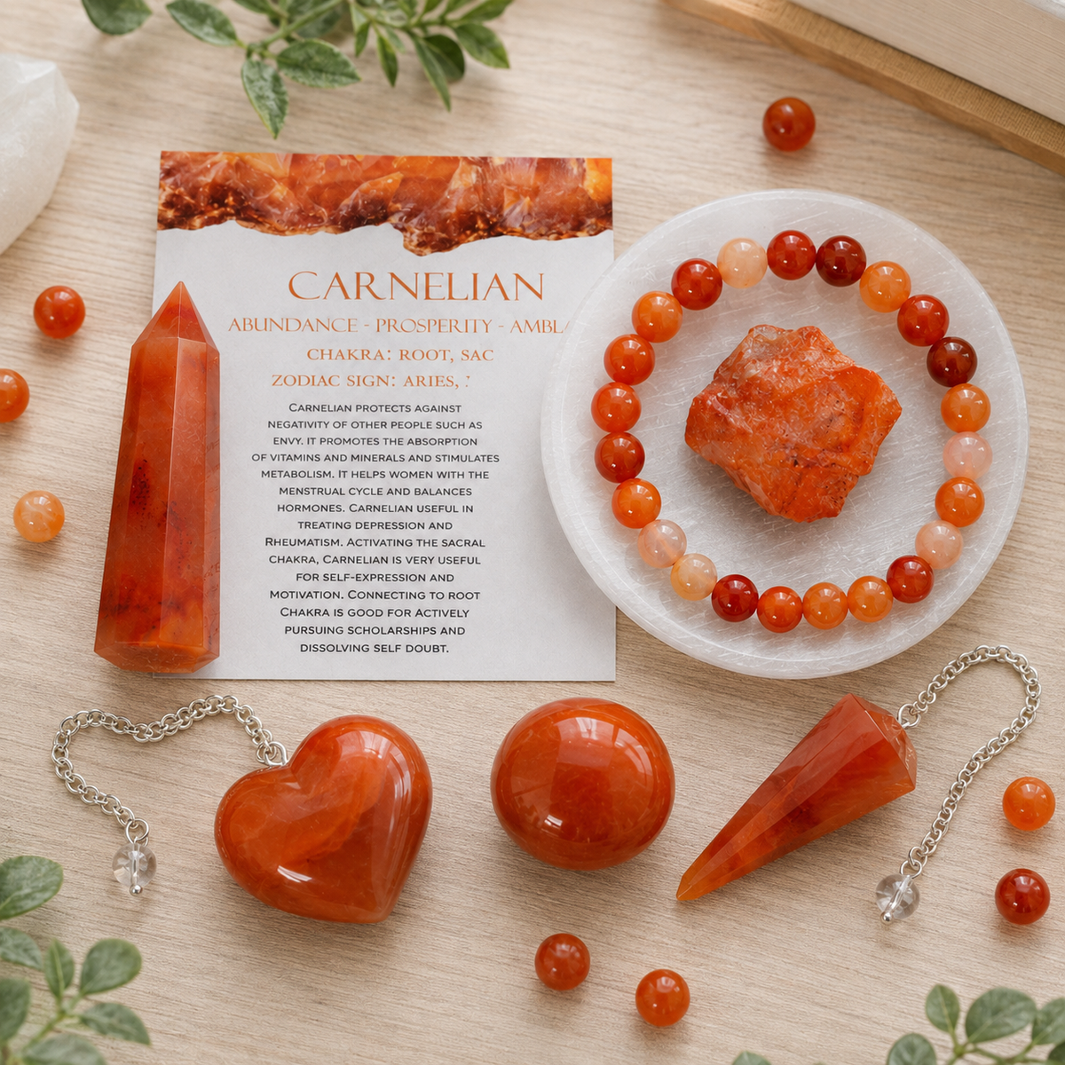 Carnelian Crystal Gift Set For Emotional Support and Protection, Real Polished Gemstones.