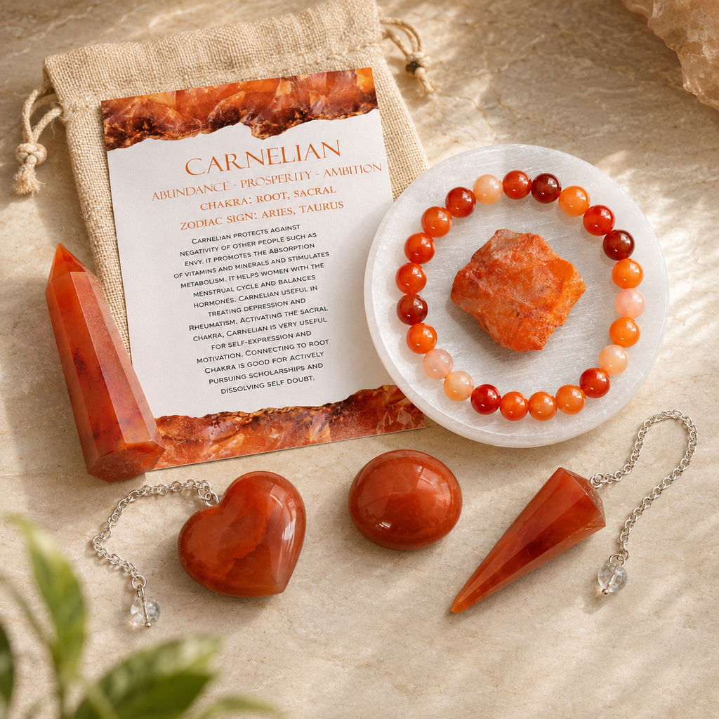 Carnelian Crystal Gift Set For Emotional Support and Protection, Real Polished Gemstones.