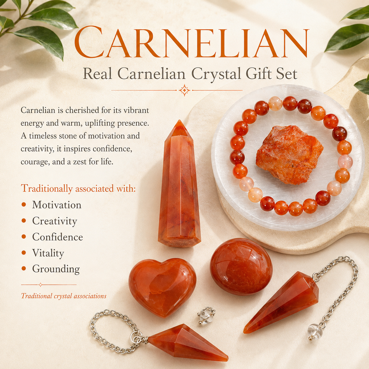 Carnelian Crystal Gift Set For Emotional Support and Protection, Real Polished Gemstones.