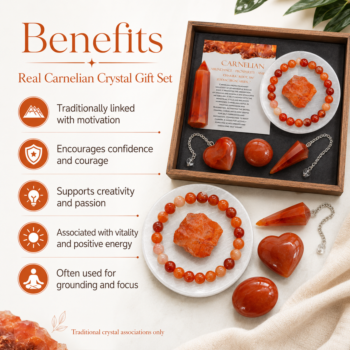 Carnelian Crystal Gift Set For Emotional Support and Protection, Real Polished Gemstones.