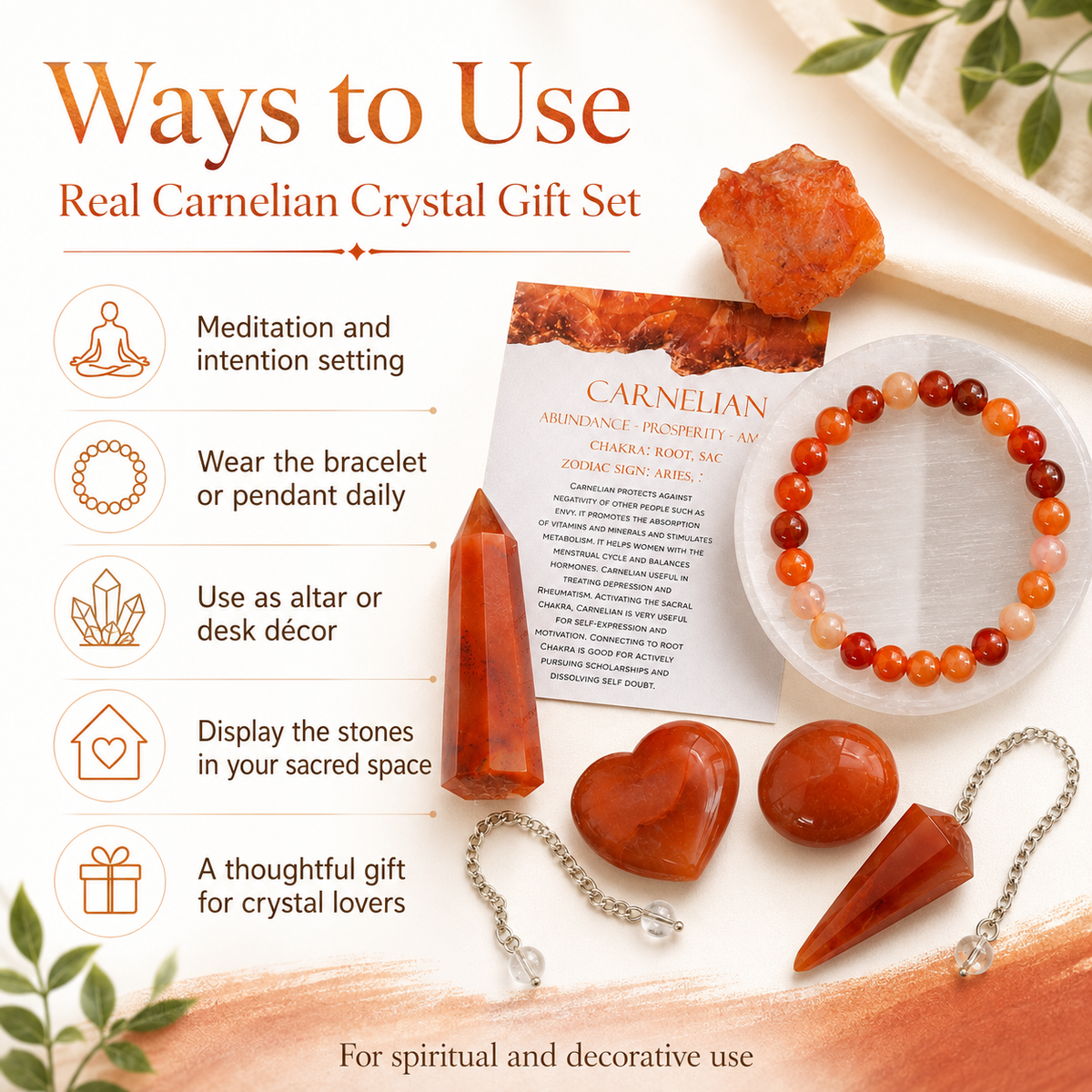 Carnelian Crystal Gift Set For Emotional Support and Protection, Real Polished Gemstones.