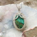 Chrysocolla Copper Wire Wrapped Teardrop Pendant 2.65"