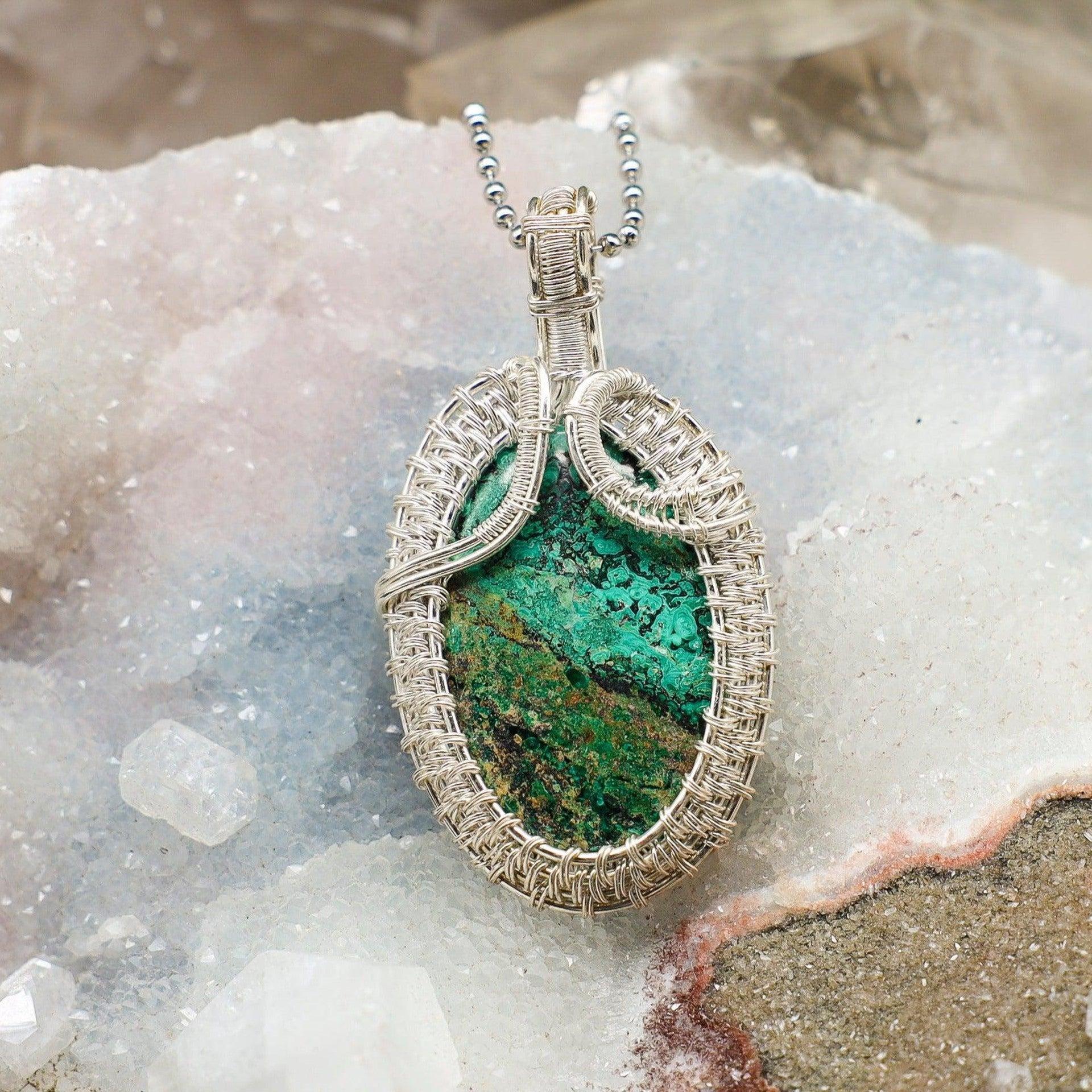 Chrysocolla Copper Wire Wrapped Teardrop Pendant 2.65"