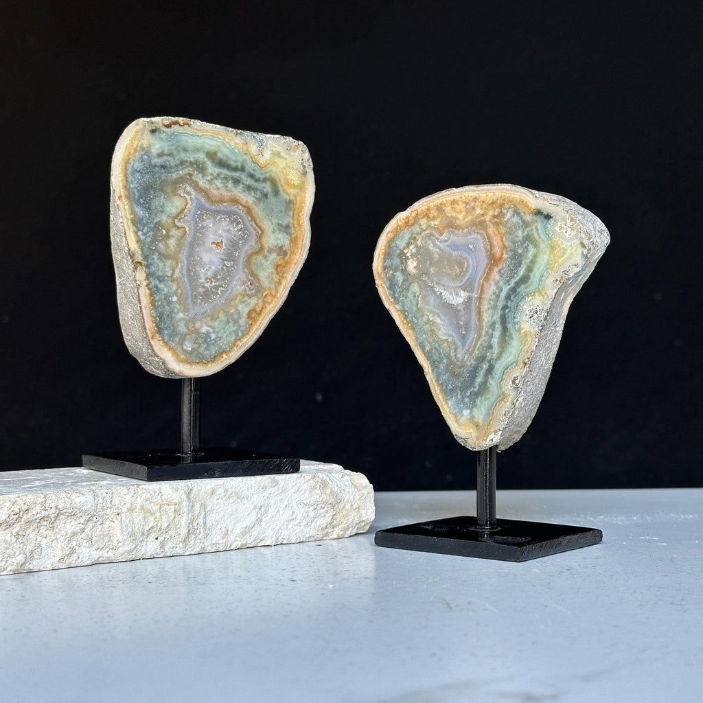 Colorful Jasper Slice Set On Metal Stand