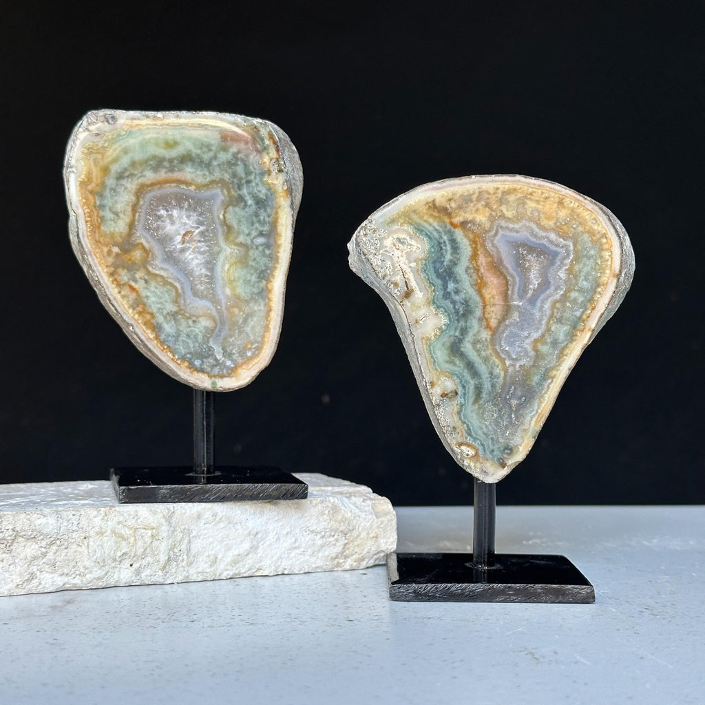 Colorful Jasper Slice Set On Metal Stand