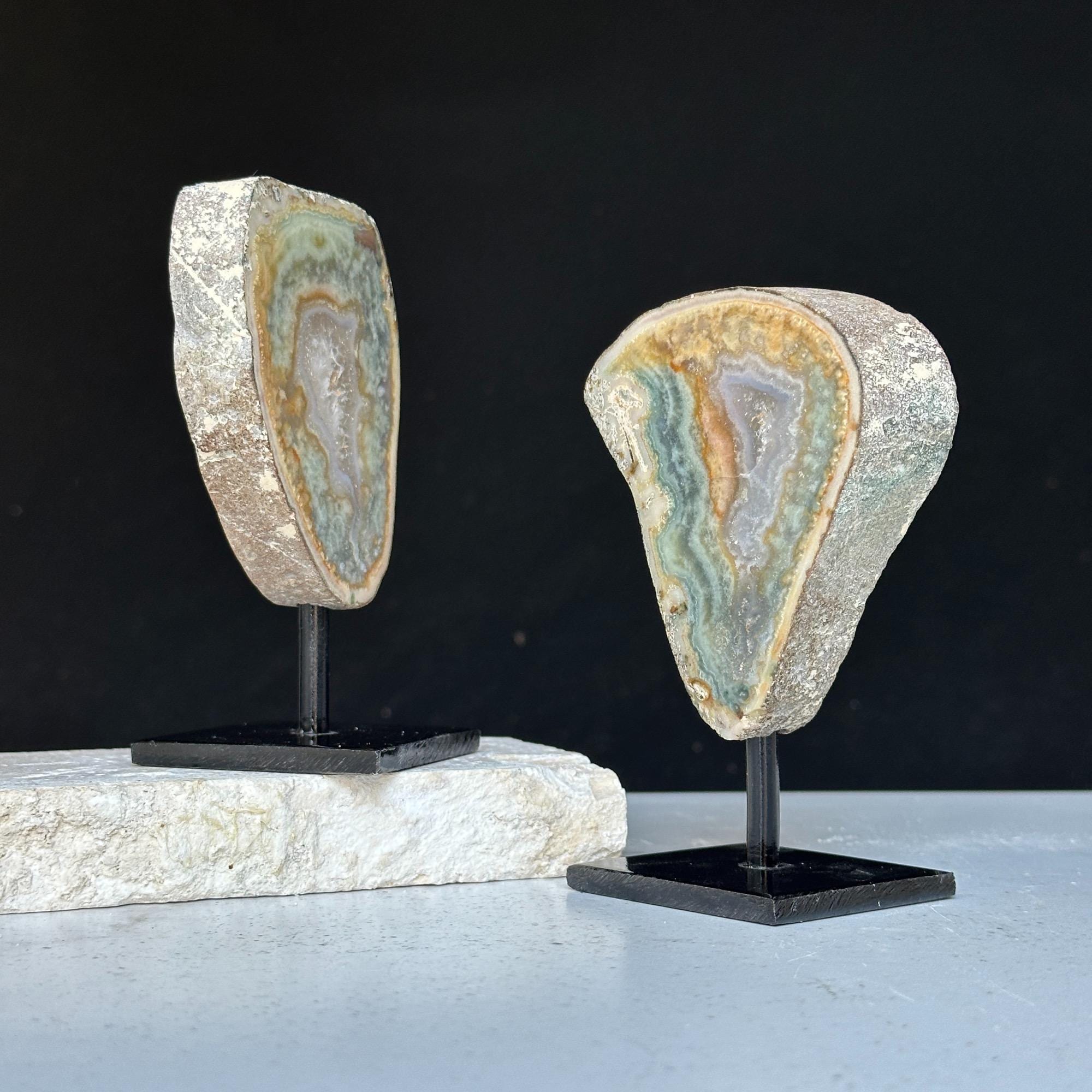 Colorful Jasper Slice Set On Metal Stand