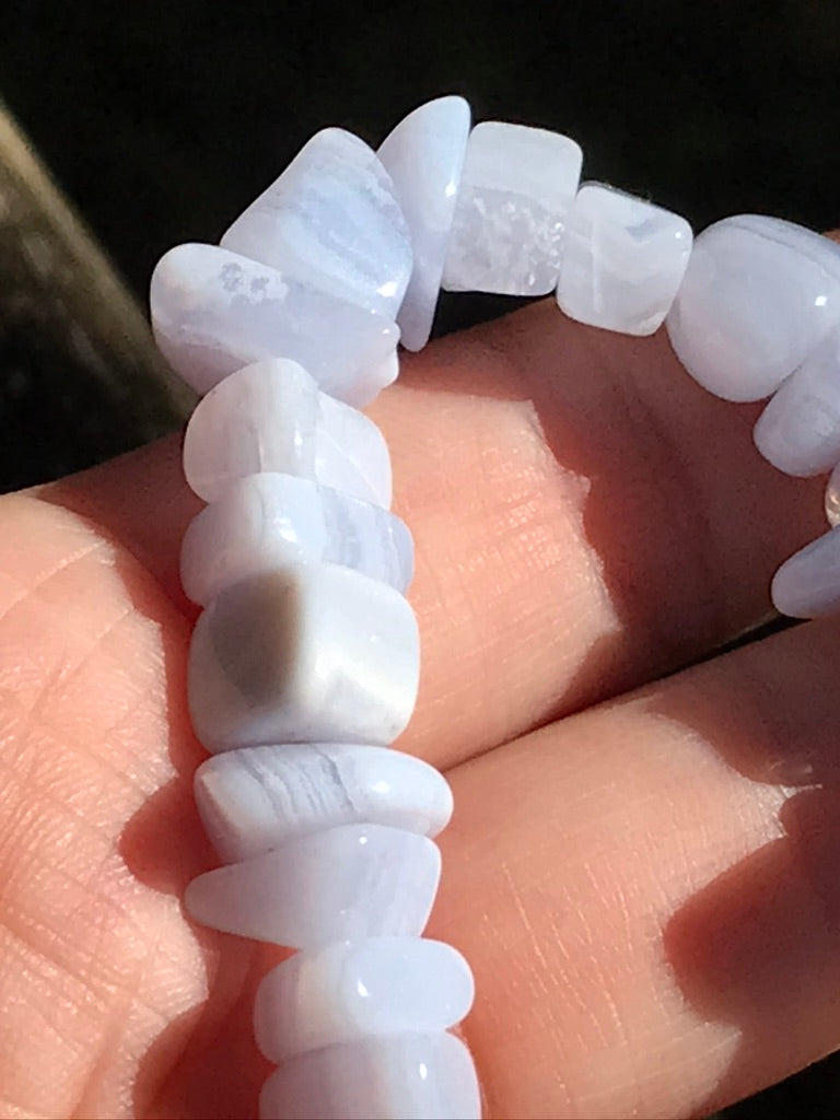 Blue Lace Agate 8 mm Bracelet for Harmony, 8-10 mm Chips, Stretchy