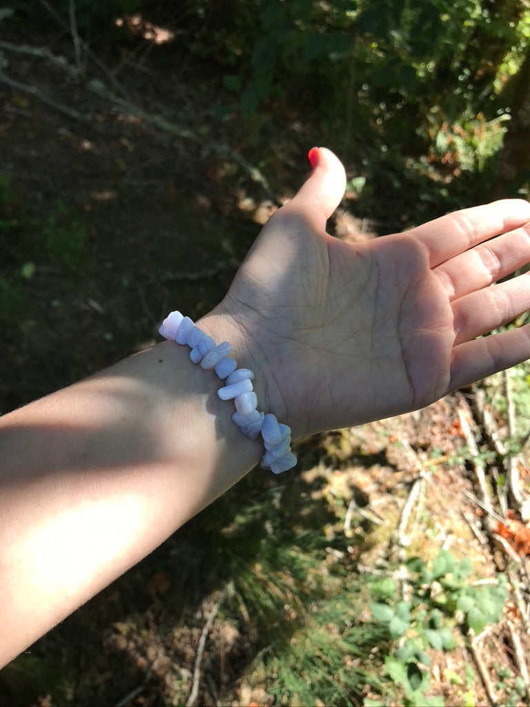 Blue Lace Agate 8 mm Bracelet for Harmony, 8-10 mm Chips, Stretchy
