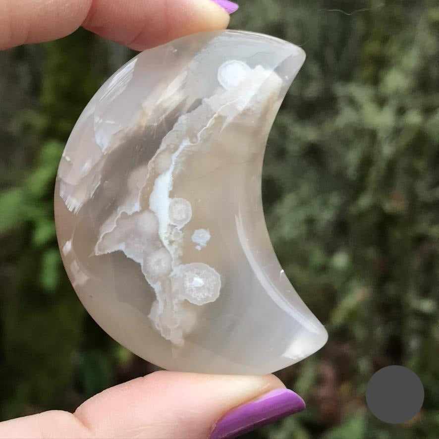 Flower Agate Moon for Confident Growth, Large, 2.5 Inches approx
