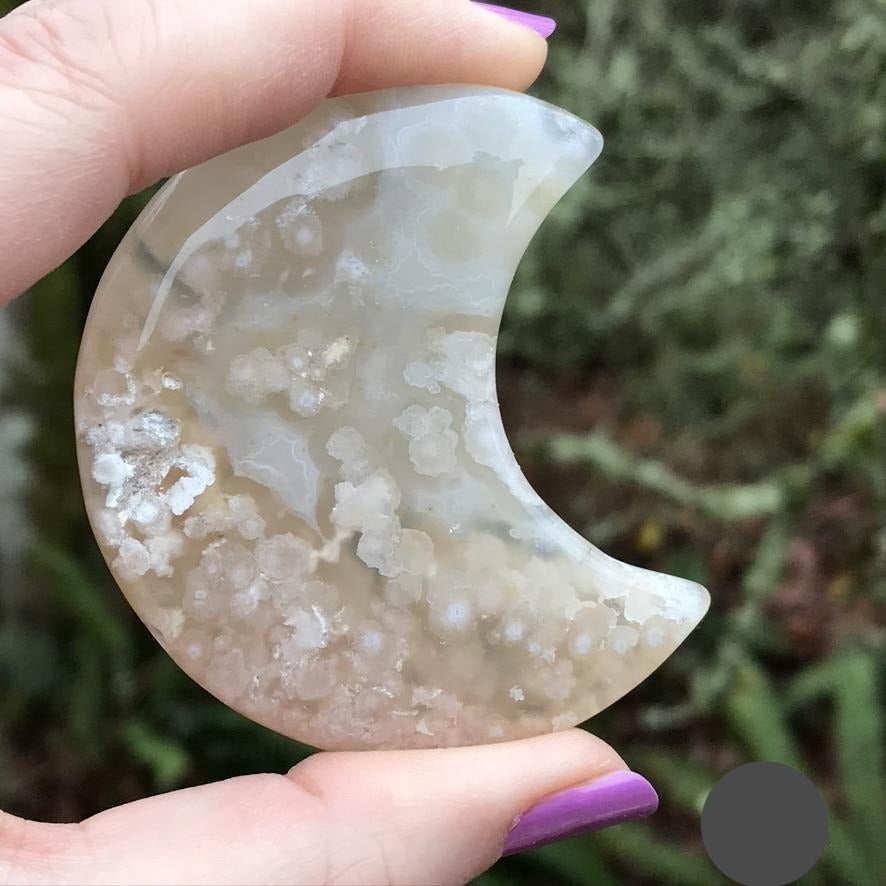 Flower Agate Moon for Confident Growth, Large, 2.5 Inches approx