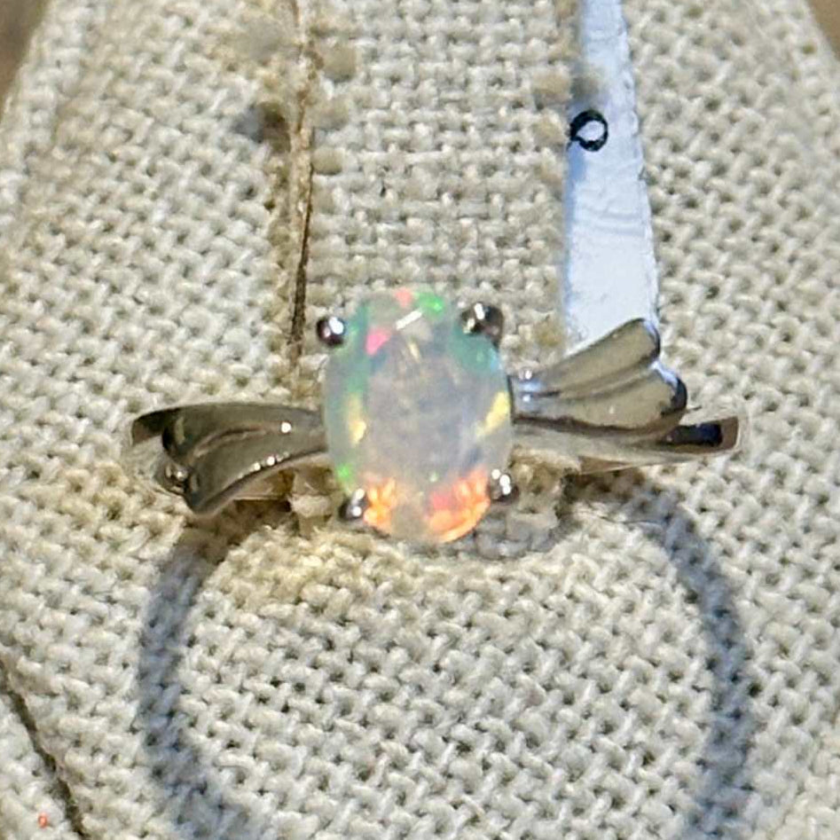 Ethiopian Opal Oval Ribbon-Bypass Ring – Sterling Silver – Size 8 by Sacred Crystals