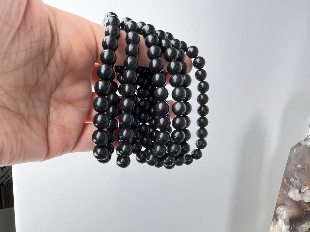 Shungite 8 mm Bracelet for EMF and Protection, Stretchy
