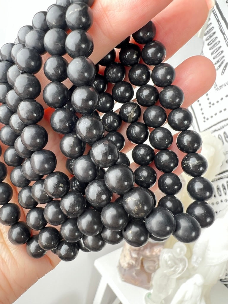 Shungite 8 mm Bracelet for EMF and Protection, Stretchy