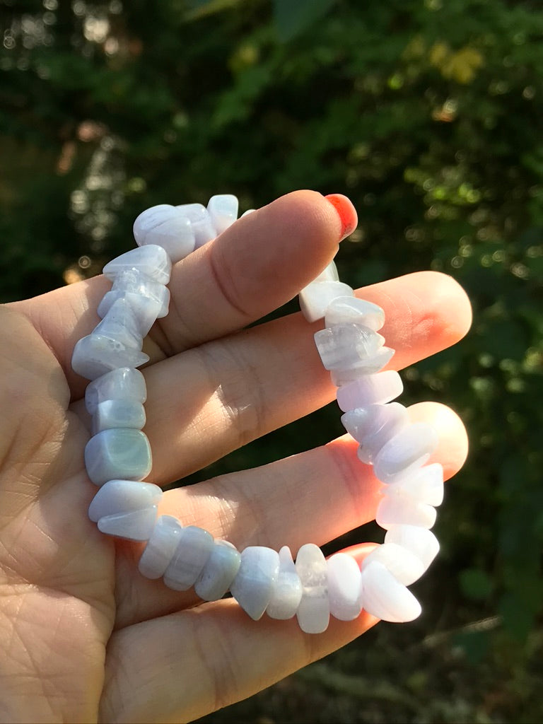 Blue Lace Agate 8 mm Bracelet for Harmony, 8-10 mm Chips, Stretchy