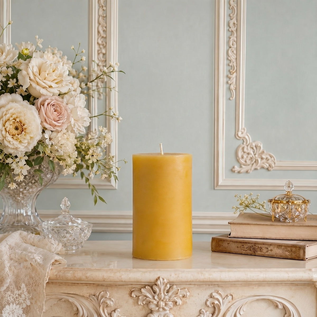 4 Inch Wide Yellow Beeswax Pillar Candles