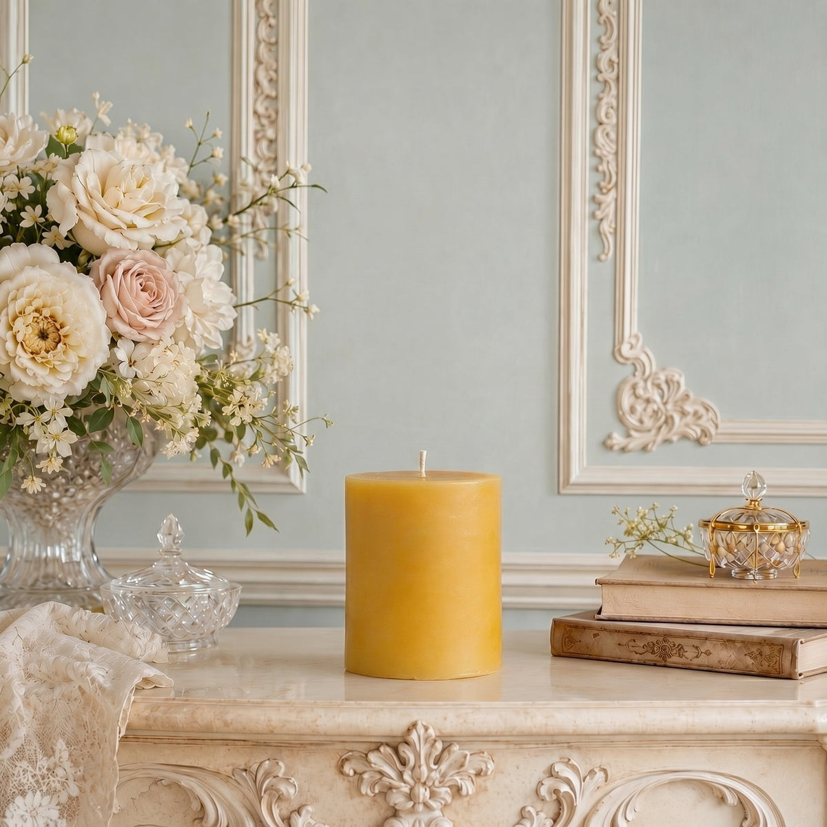 4 Inch Wide Yellow Beeswax Pillar Candles