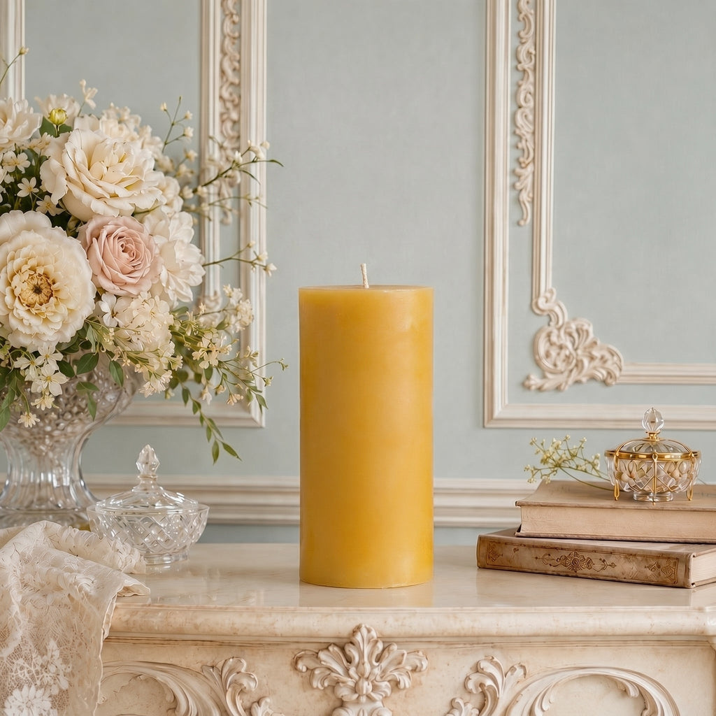 4 Inch Wide Yellow Beeswax Pillar Candles
