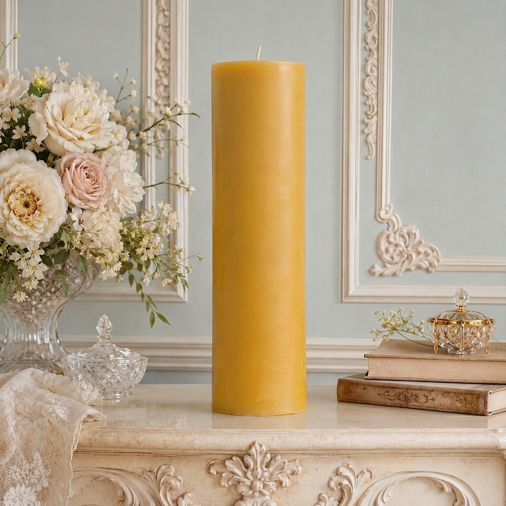 4 Inch Wide Yellow Beeswax Pillar Candles