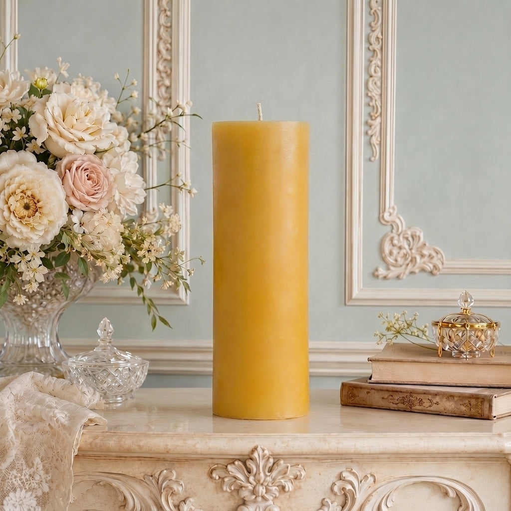 4 Inch Wide Yellow Beeswax Pillar Candles
