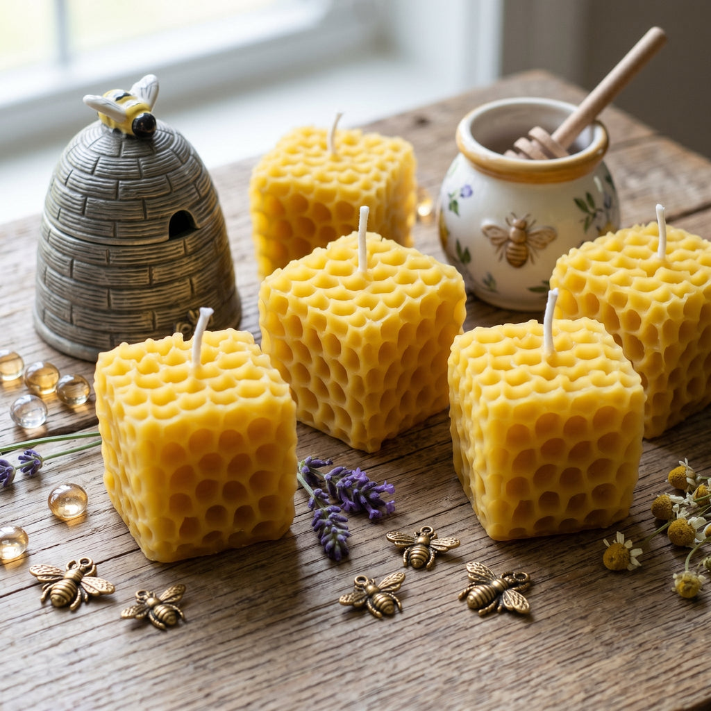Honeycomb Cube Beeswax Candle