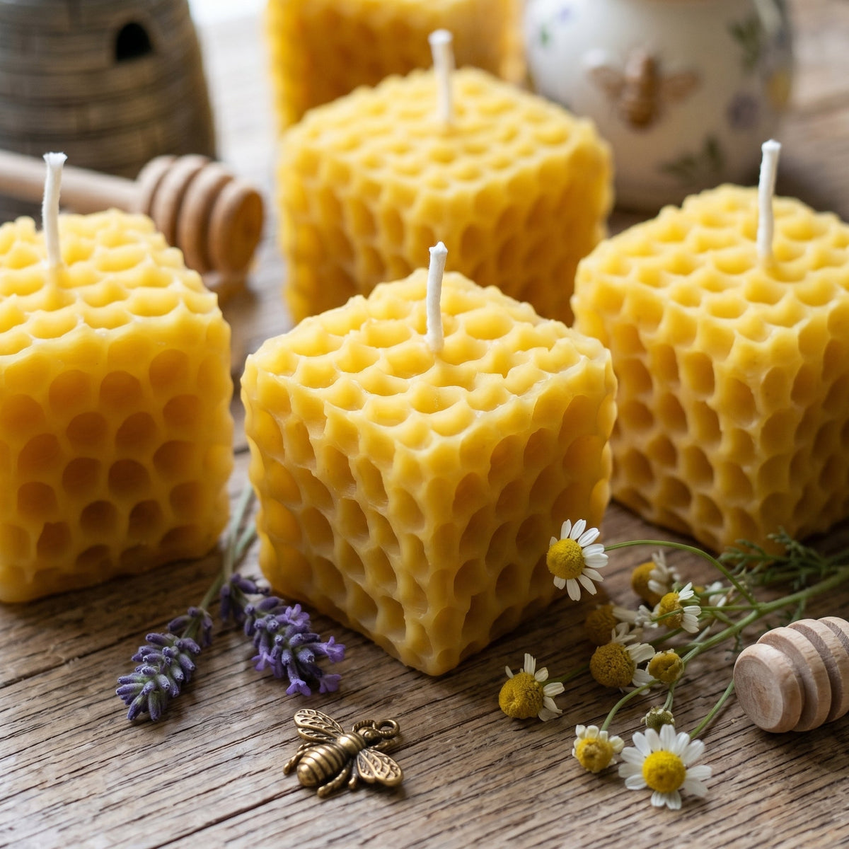Honeycomb Cube Beeswax Candle