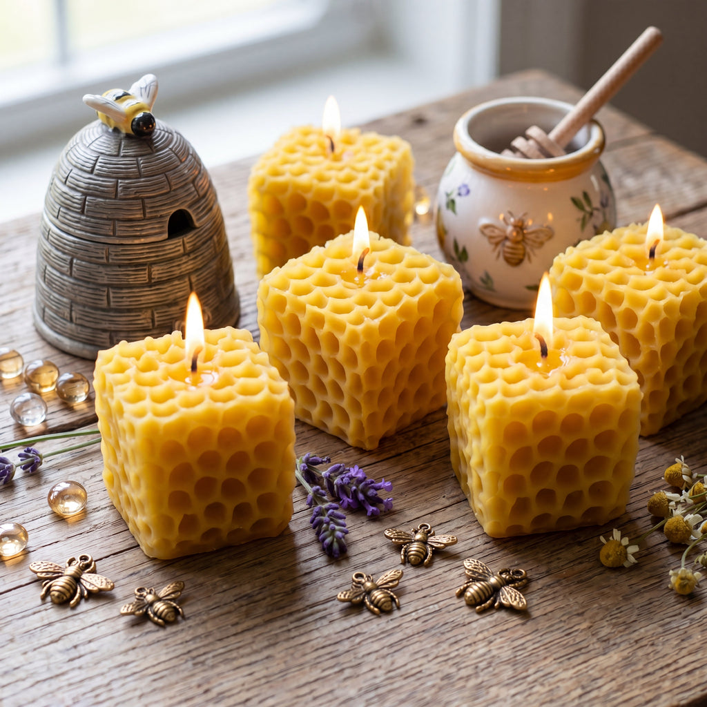Honeycomb Cube Beeswax Candle