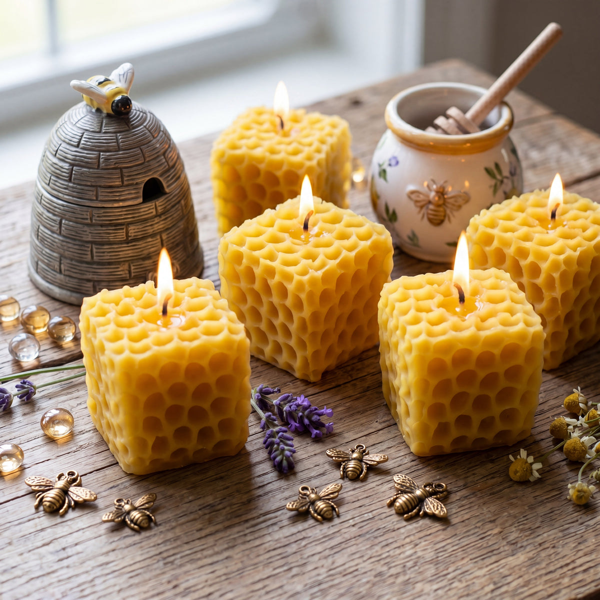 Honeycomb Cube Beeswax Candle