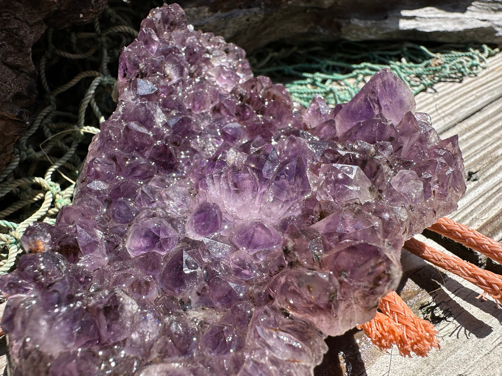 Natural Amethyst Cluster Crystal – Raw Purple Quartz Geode (4.7x3.5x1.8")