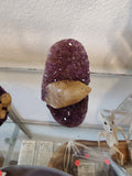Amethyst with Golden Calcite Crystal Inclusion Geode Sculpture by Rare Earth Gallery