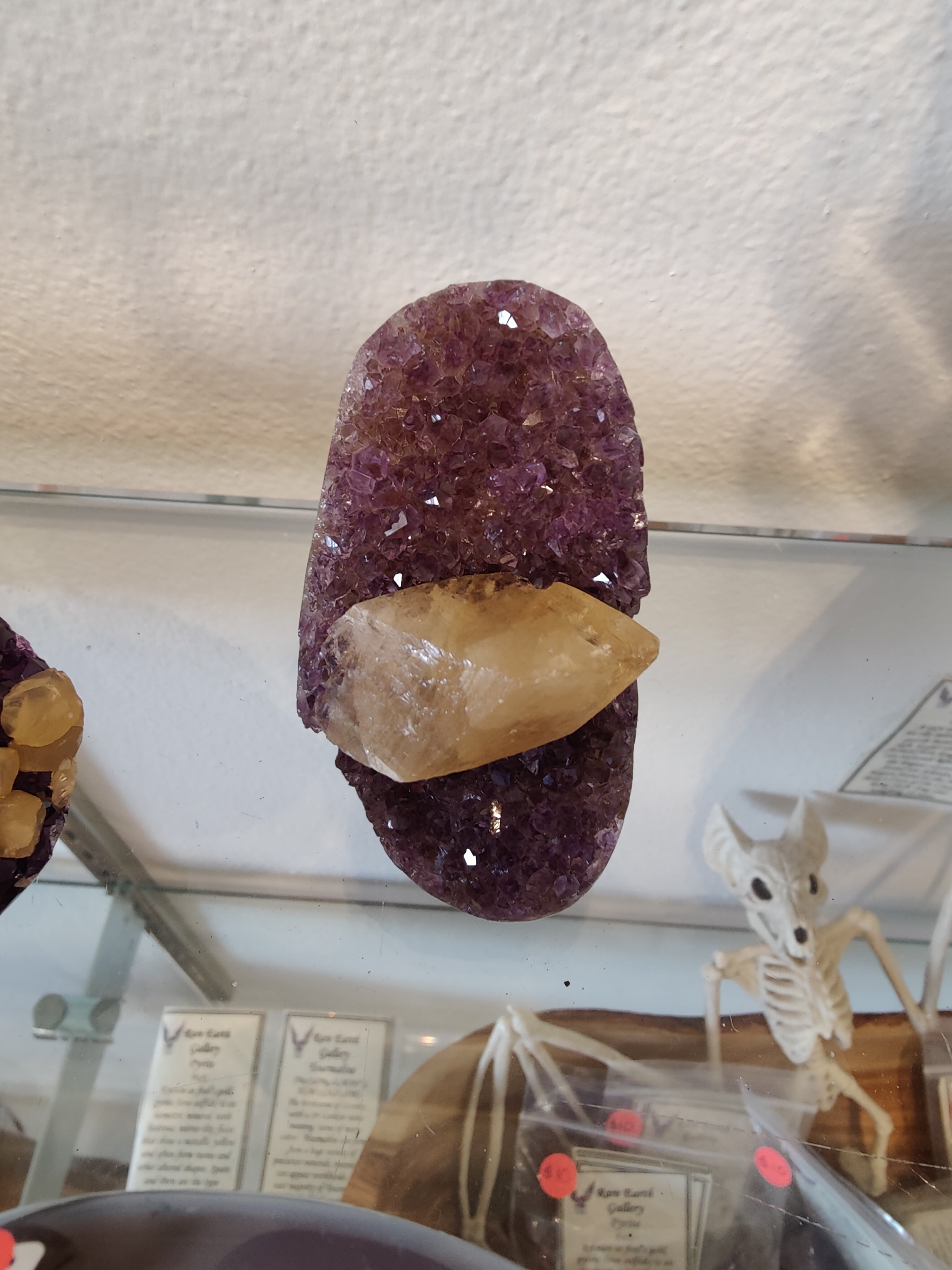 Amethyst with Golden Calcite Crystal Inclusion Geode Sculpture by Rare Earth Gallery