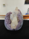 Amethyst with Calcite Crystal Inclusions Geode Sculpture by Rare Earth Gallery