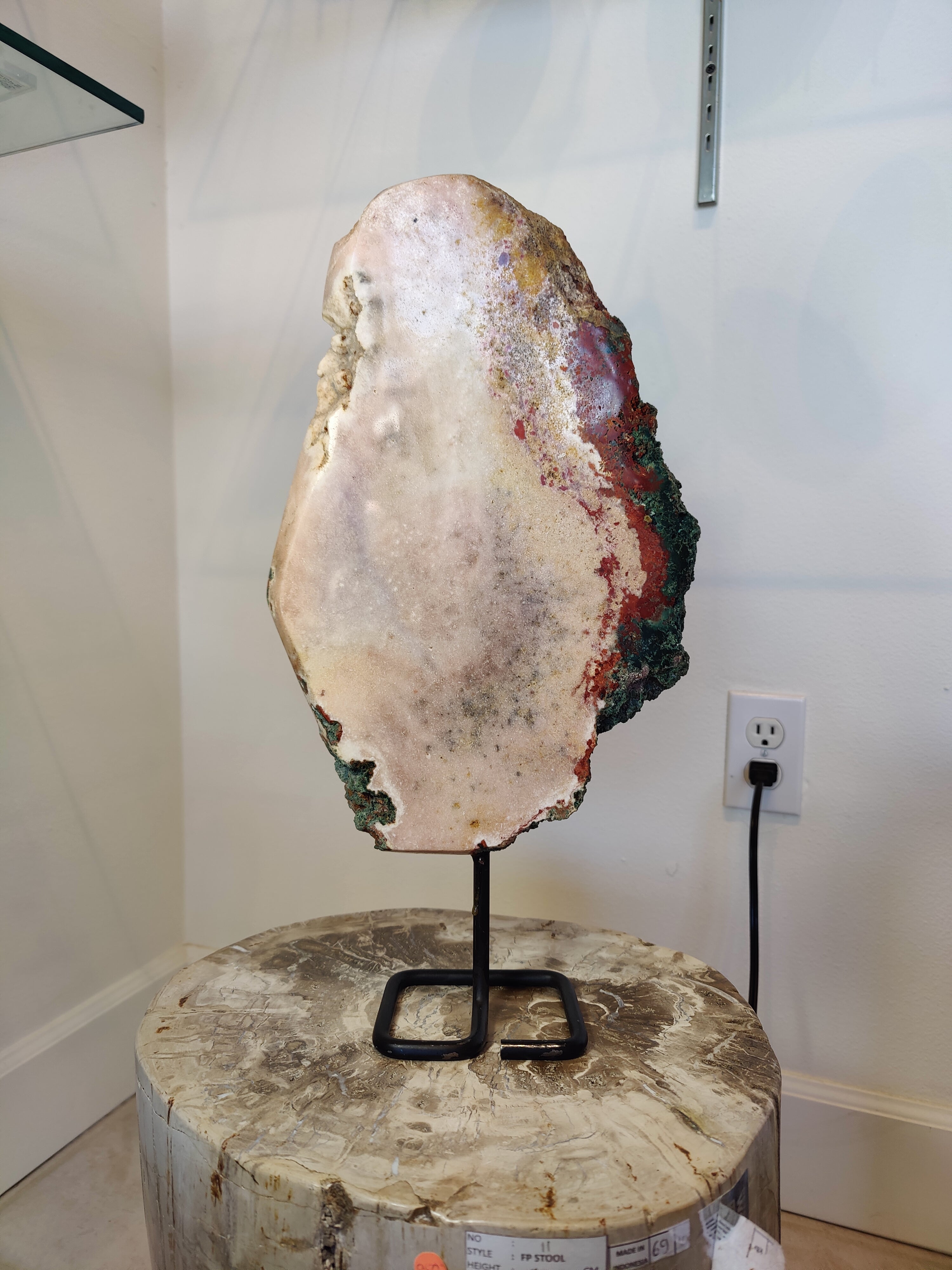 Pink Amethyst Polished Slab Sculpture on Metal Display Stand 3.11kg by Rare Earth Gallery
