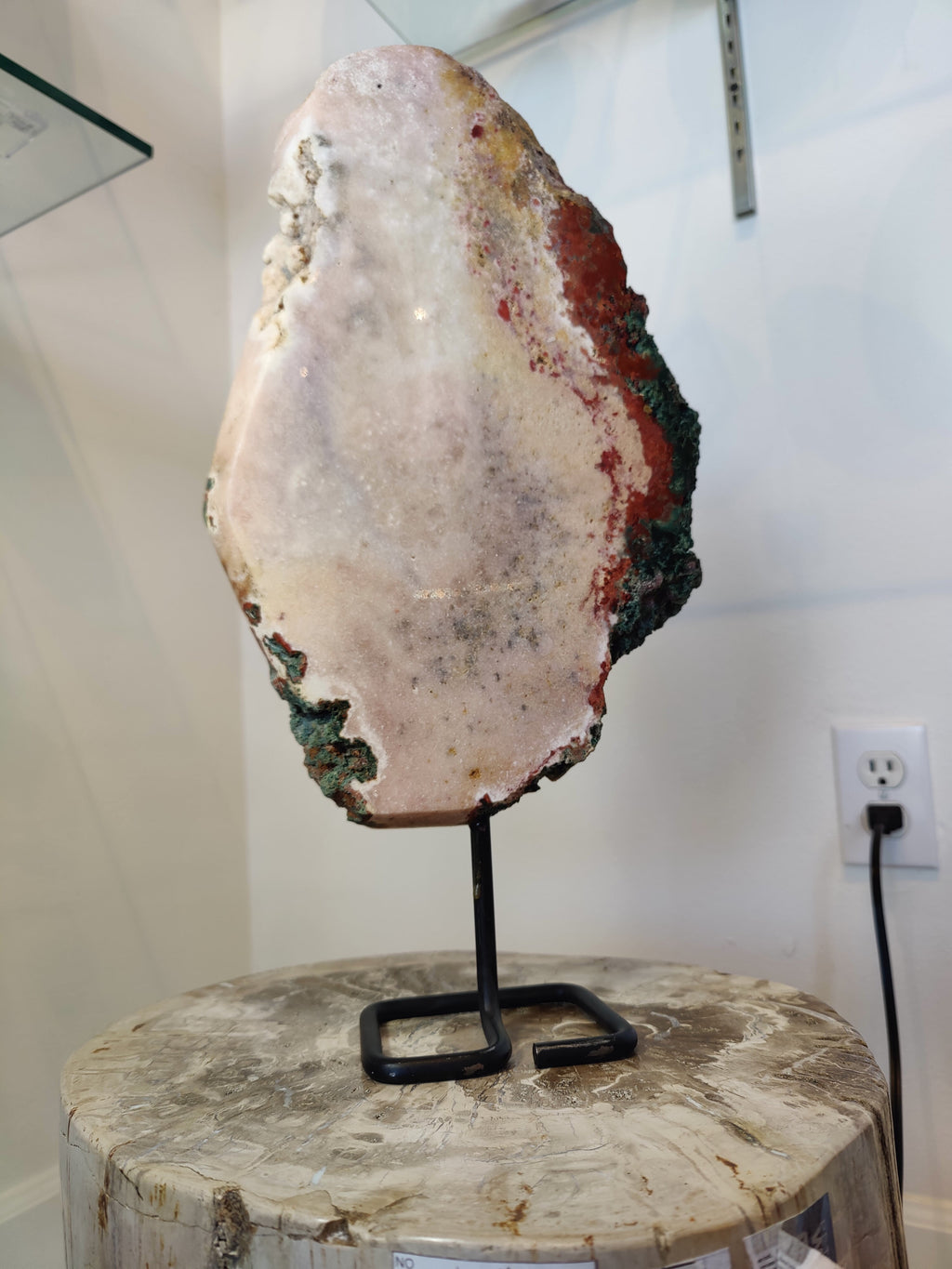 Pink Amethyst Polished Slab Sculpture on Metal Display Stand 3.11kg by Rare Earth Gallery
