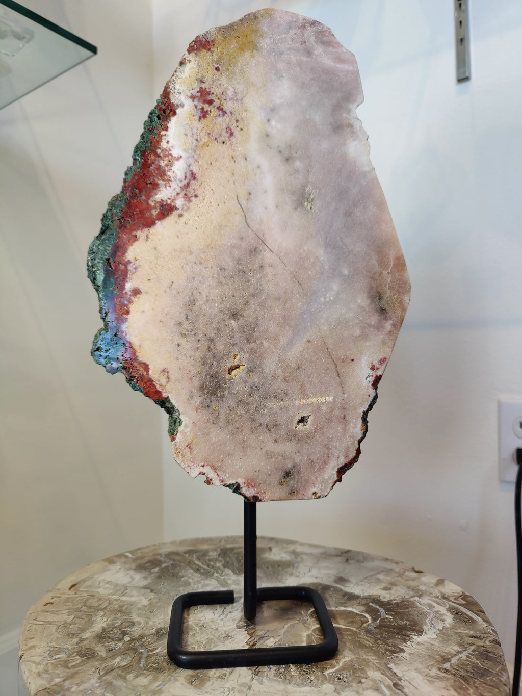 Pink Amethyst Polished Slab Sculpture on Metal Display Stand 3.11kg by Rare Earth Gallery
