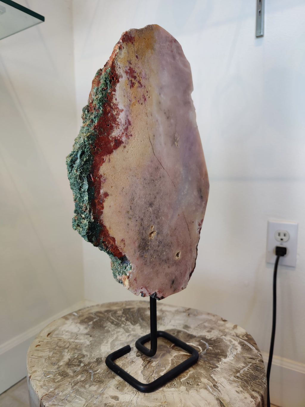 Pink Amethyst Polished Slab Sculpture on Metal Display Stand 3.11kg by Rare Earth Gallery