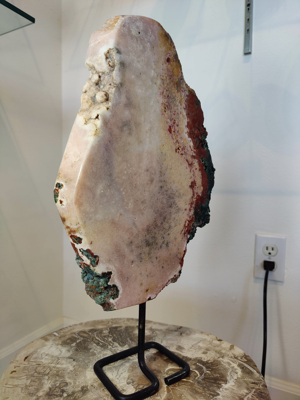 Pink Amethyst Polished Slab Sculpture on Metal Display Stand 3.11kg by Rare Earth Gallery