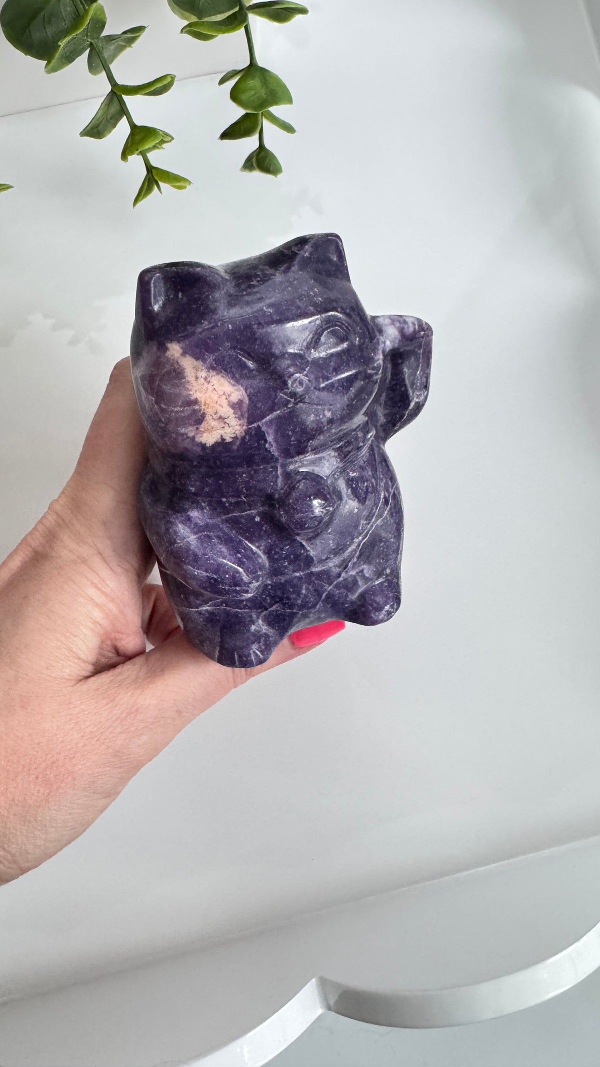 XL Lepidolite Crystal Lucky Cat, Maneki Neko, Fortune Cat 4"