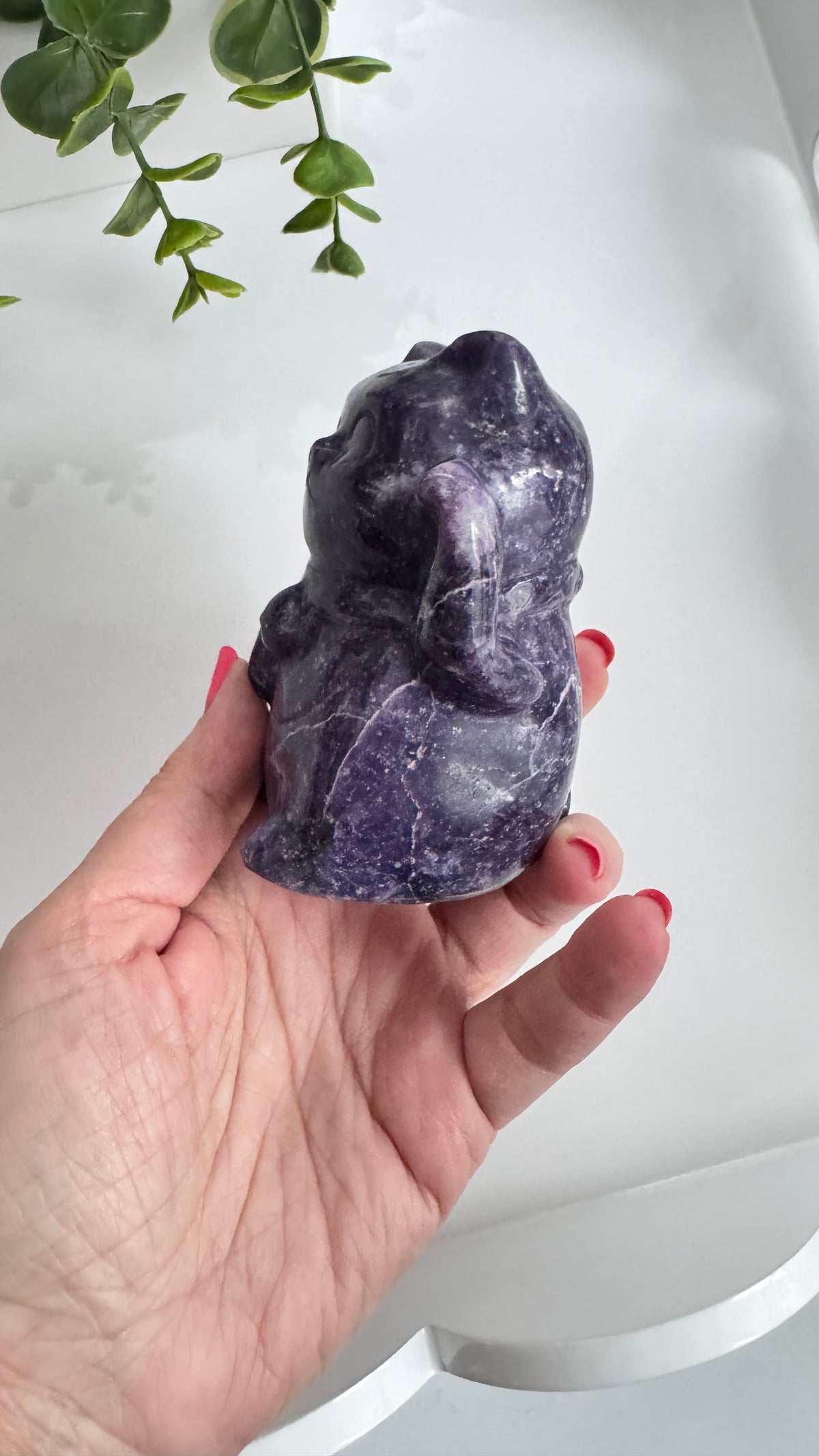 XL Lepidolite Crystal Lucky Cat, Maneki Neko, Fortune Cat 4"