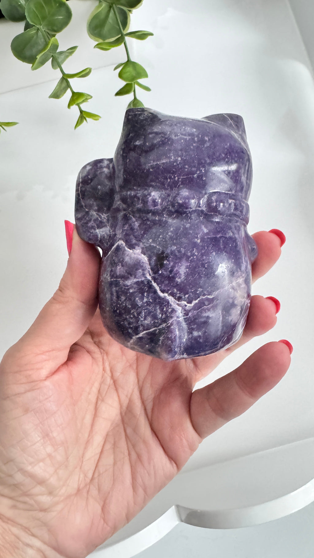 XL Lepidolite Crystal Lucky Cat, Maneki Neko, Fortune Cat 4"