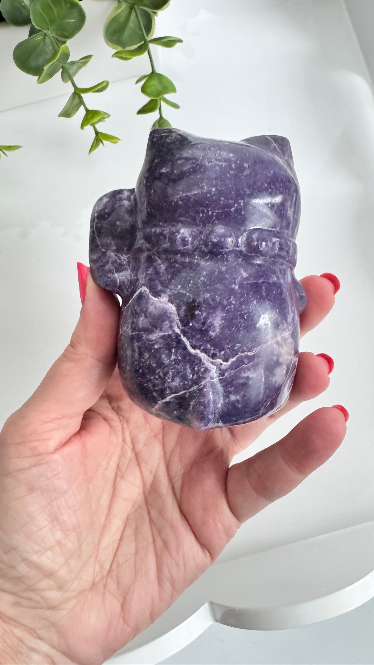 XL Lepidolite Crystal Lucky Cat, Maneki Neko, Fortune Cat 4"