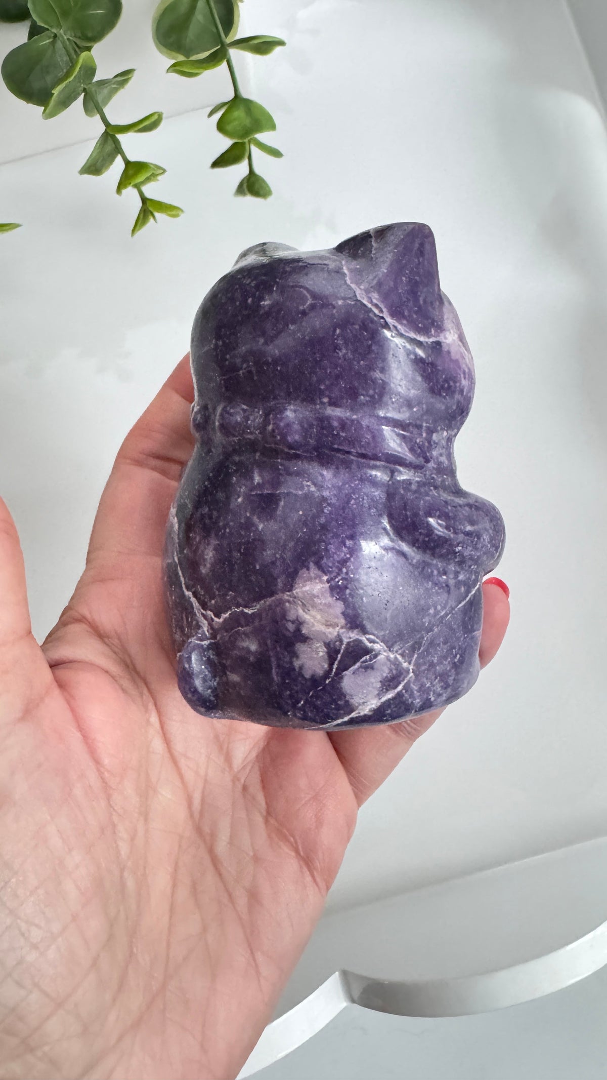 XL Lepidolite Crystal Lucky Cat, Maneki Neko, Fortune Cat 4"