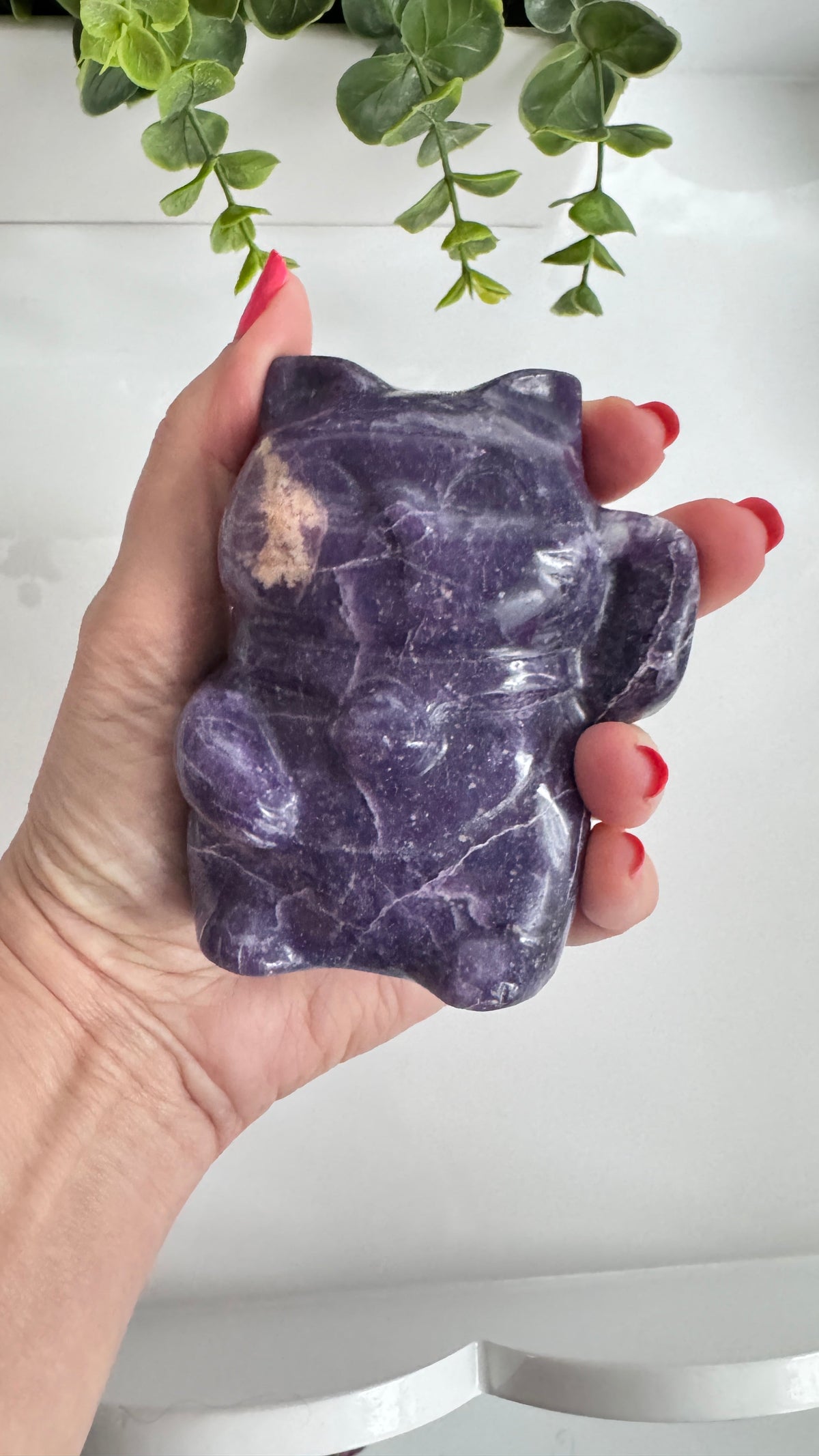 XL Lepidolite Crystal Lucky Cat, Maneki Neko, Fortune Cat 4"