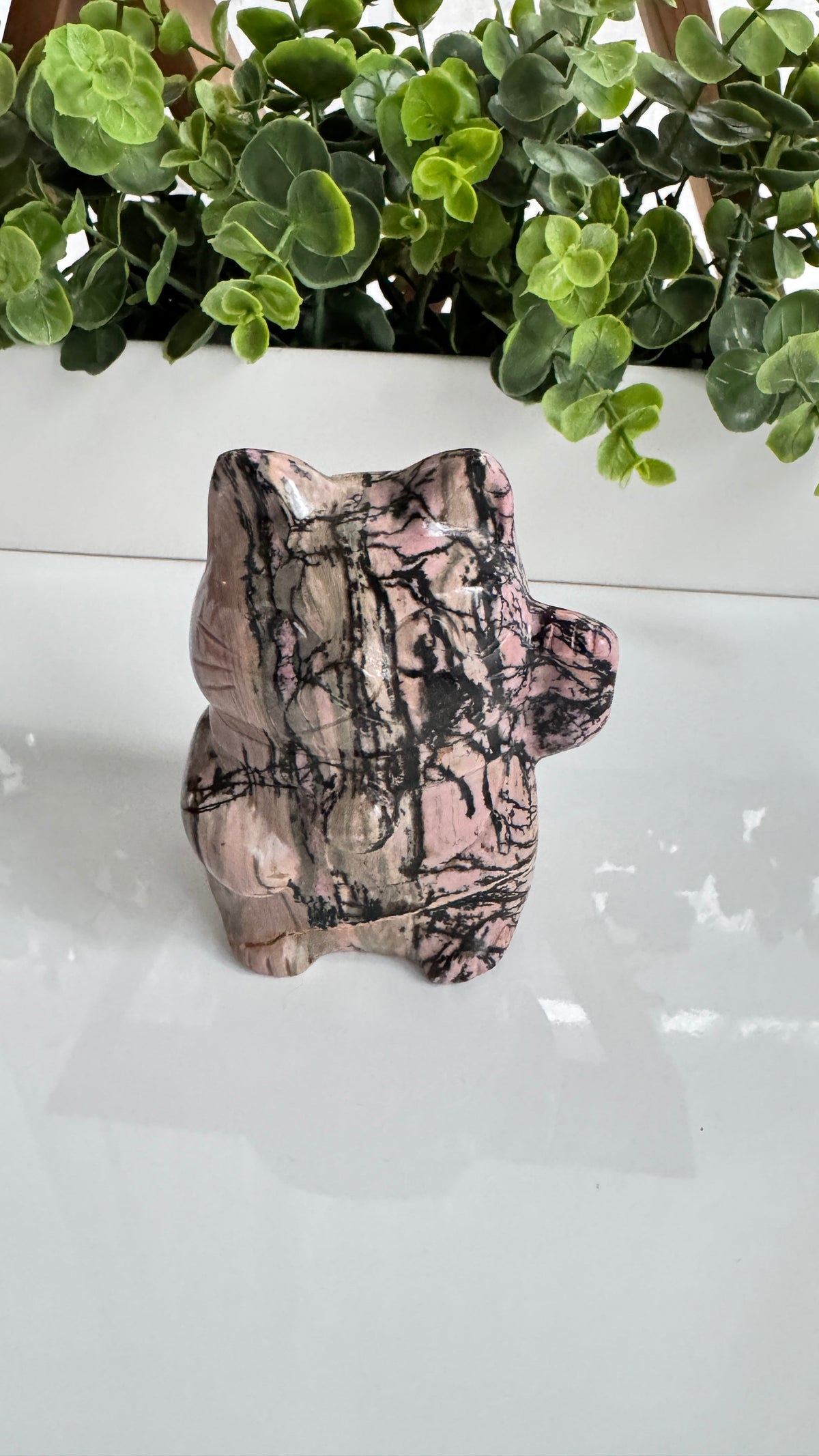 XL Rhodonite Crystal Lucky Cat, Maneki Neko, Fortune Cat 4"