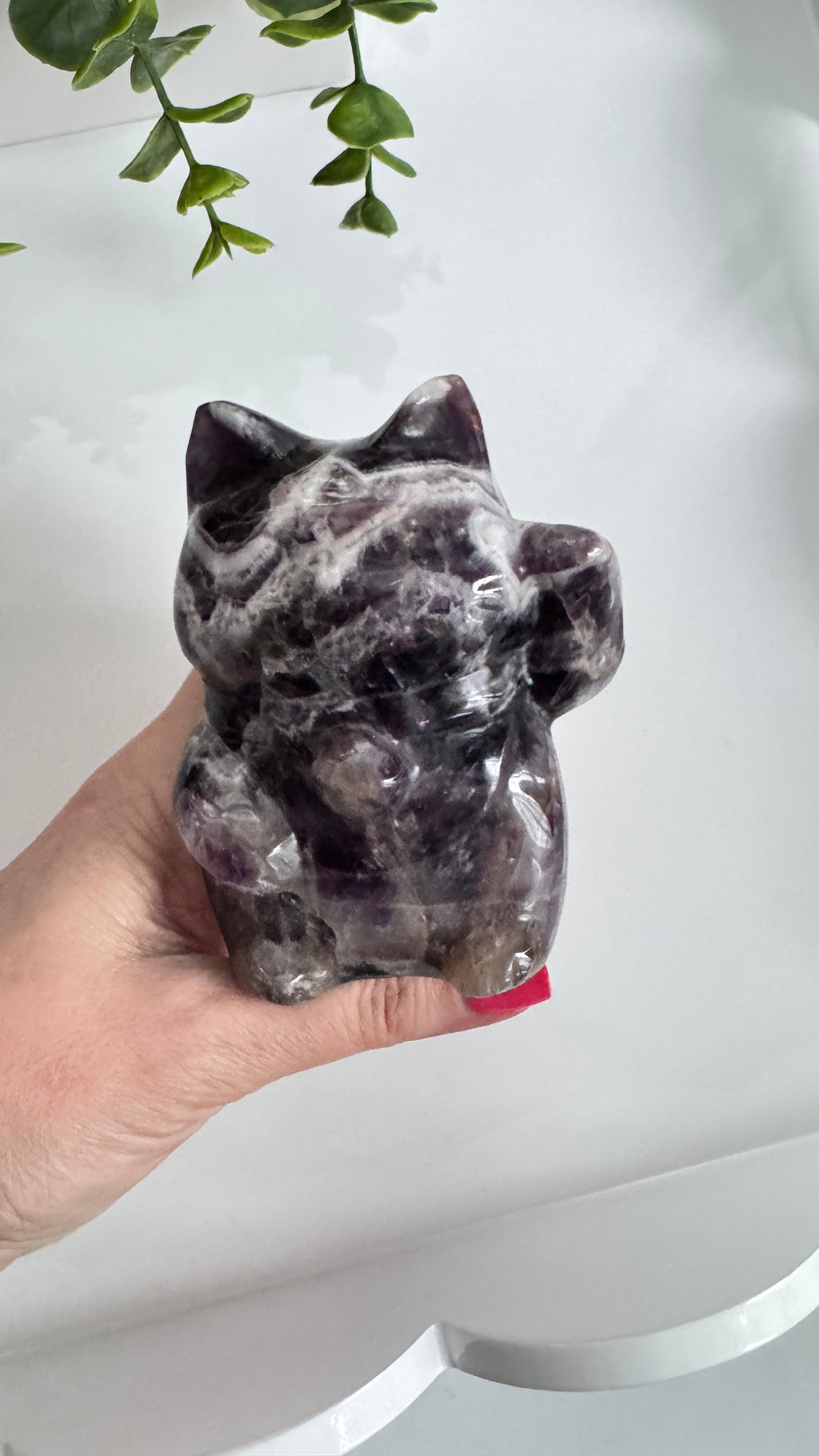 XL Dream Amethyst Lucky Cat, Maneki Neko, Crystal Fortune Cat 4”