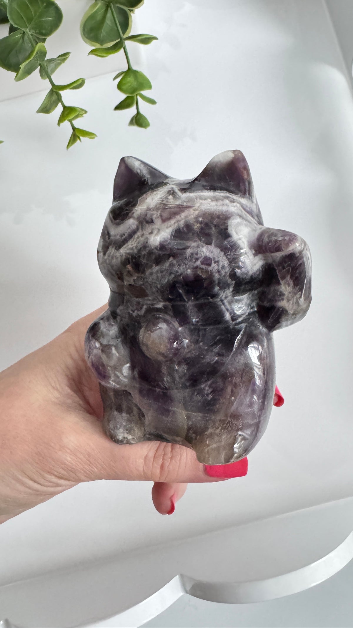 XL Dream Amethyst Lucky Cat, Maneki Neko, Crystal Fortune Cat 4”
