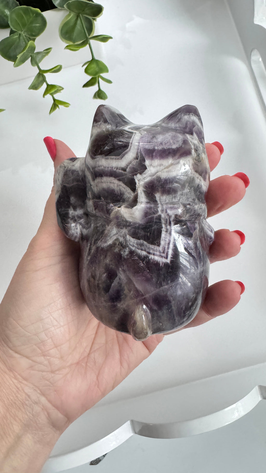 XL Dream Amethyst Lucky Cat, Maneki Neko, Crystal Fortune Cat 4”