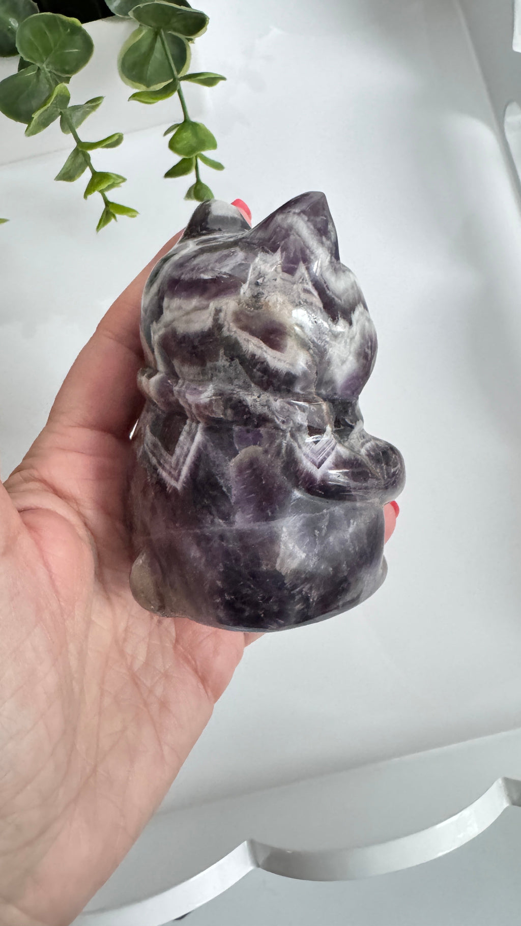 XL Dream Amethyst Lucky Cat, Maneki Neko, Crystal Fortune Cat 4”