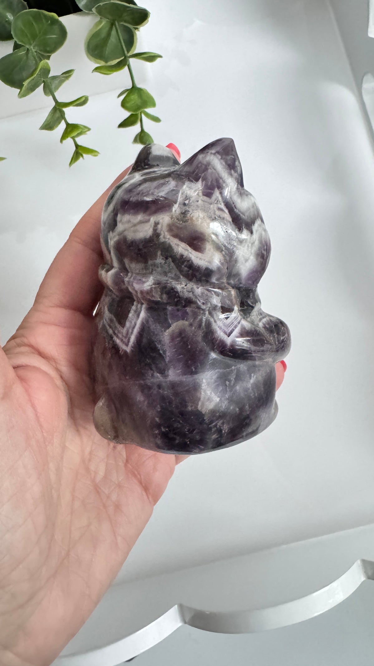 XL Dream Amethyst Lucky Cat, Maneki Neko, Crystal Fortune Cat 4”
